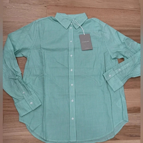 Everlane Classic Preppy Button Down Pinstripe top Size 6 Mint Green Cotton - Picture 10 of 10